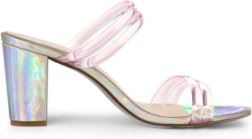 imageAllegra K Womens Clear Strappy Heel Slide Mule Block Heel SandalPink