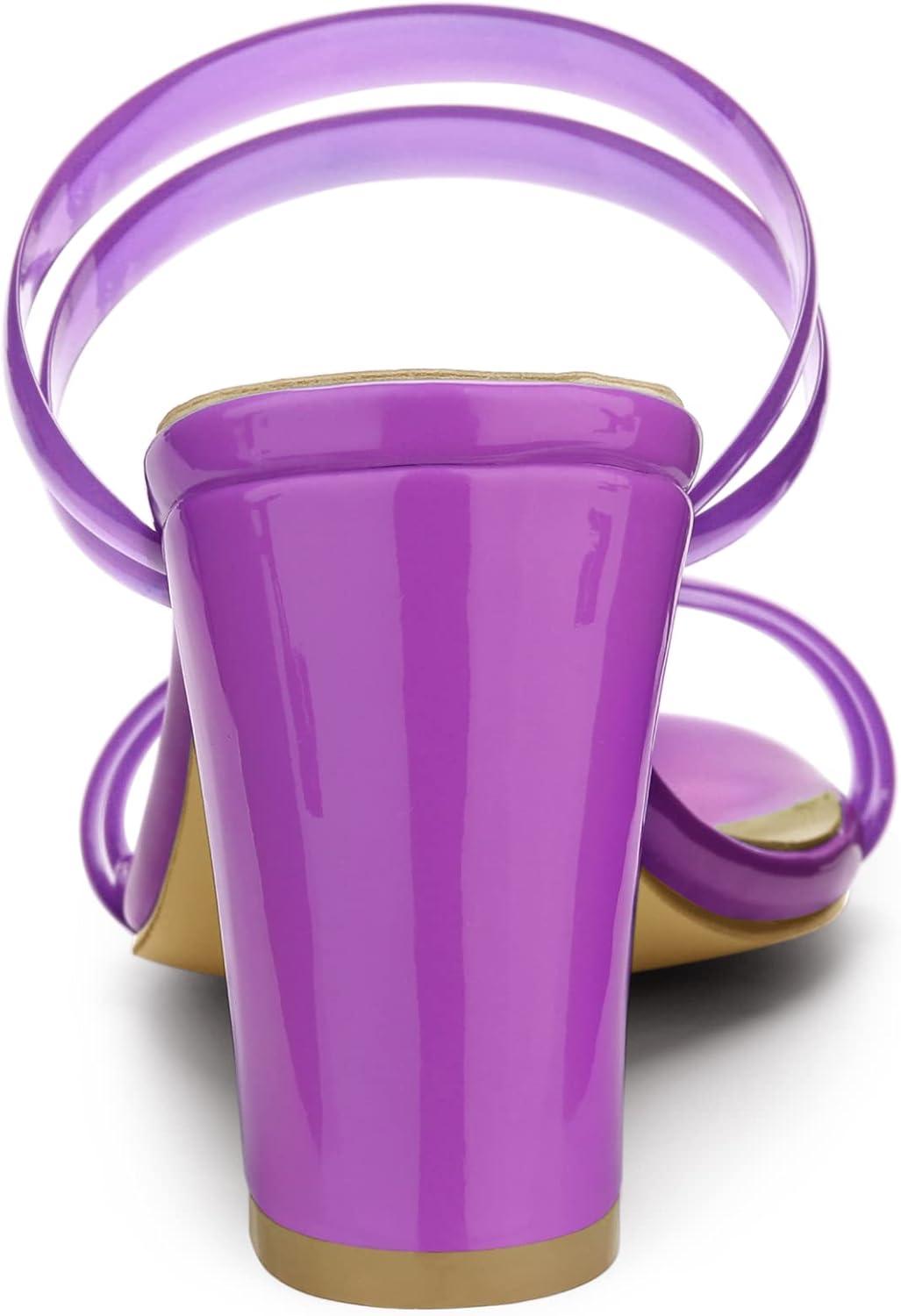 imageAllegra K Womens Clear Strappy Heel Slide Mule Block Heel SandalPurple