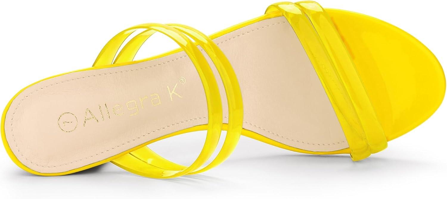 imageAllegra K Womens Clear Strappy Heel Slide Mule Block Heel SandalYellow