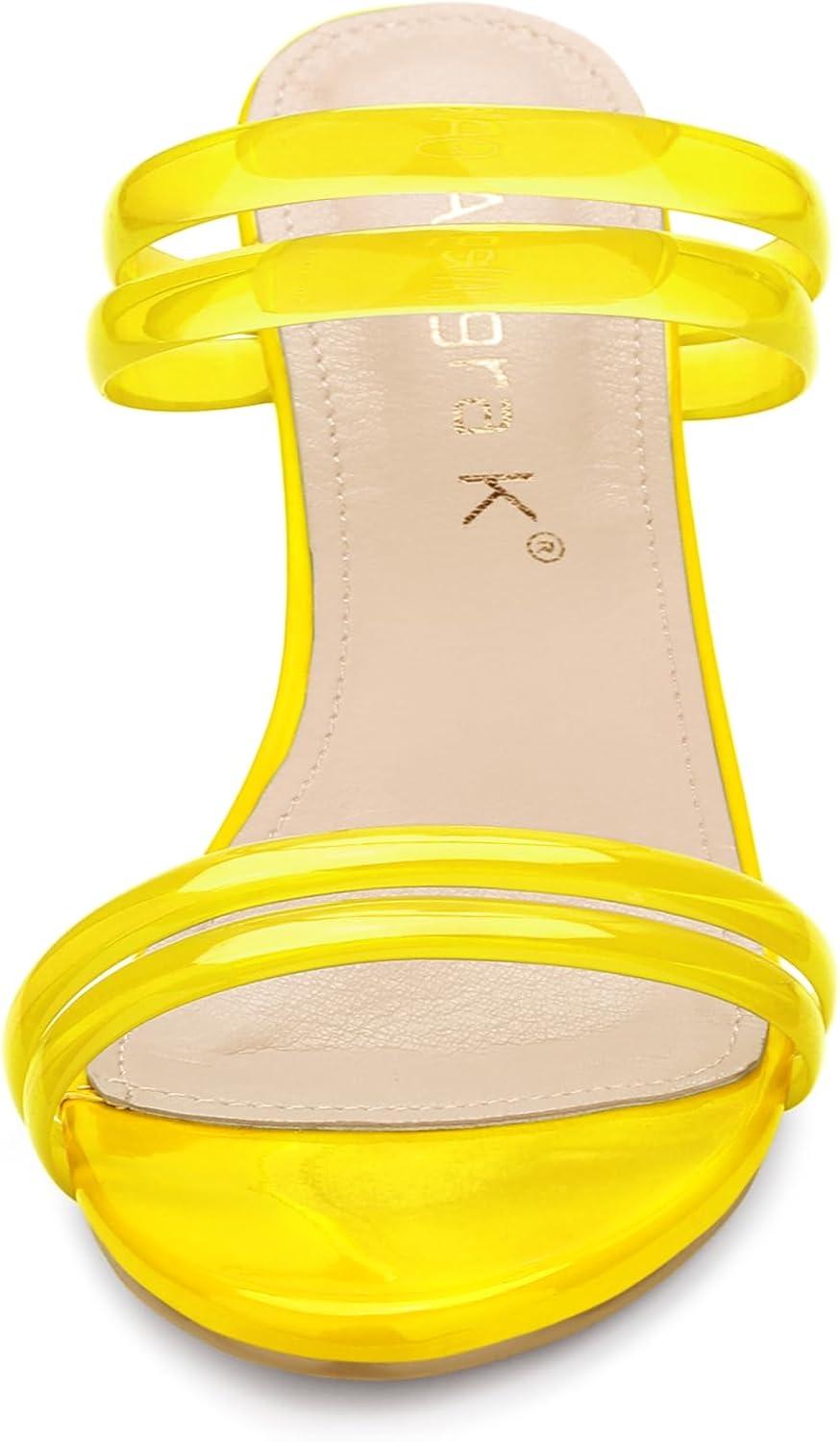 imageAllegra K Womens Clear Strappy Heel Slide Mule Block Heel SandalYellow