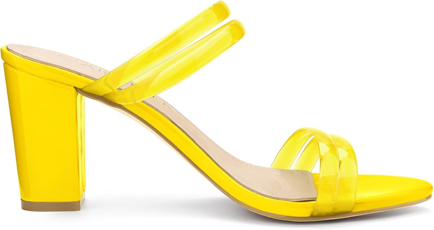 imageAllegra K Womens Clear Strappy Heel Slide Mule Block Heel SandalYellow