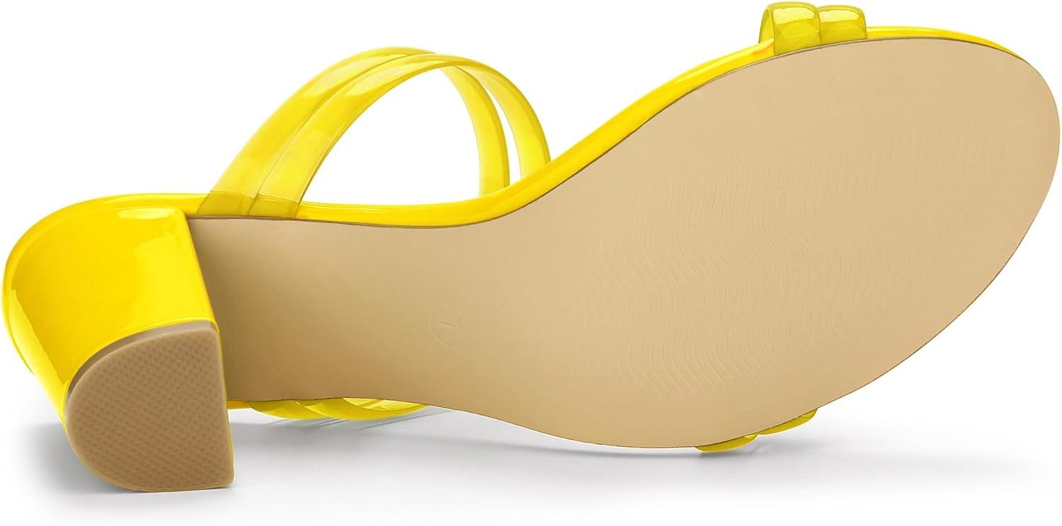 imageAllegra K Womens Clear Strappy Heel Slide Mule Block Heel SandalYellow