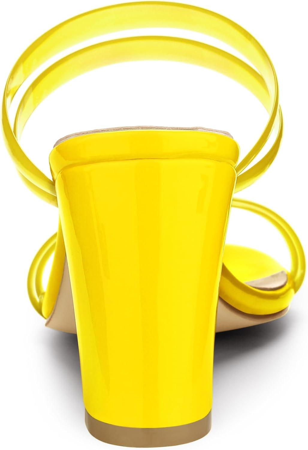 imageAllegra K Womens Clear Strappy Heel Slide Mule Block Heel SandalYellow