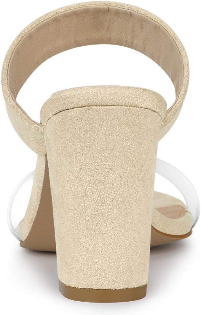 imageAllegra K Womens Dual Clear Strap Block Heels Slides SandalsBeige