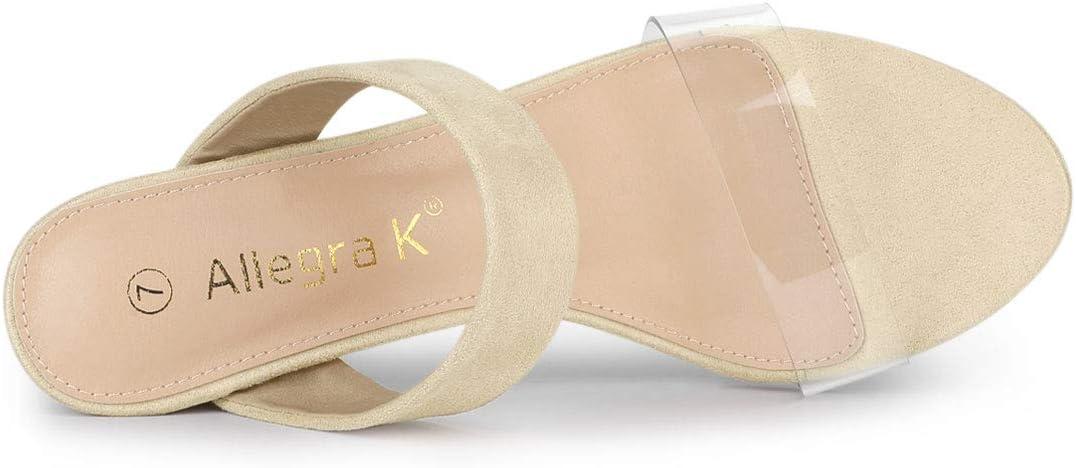 imageAllegra K Womens Dual Clear Strap Block Heels Slides SandalsBeige
