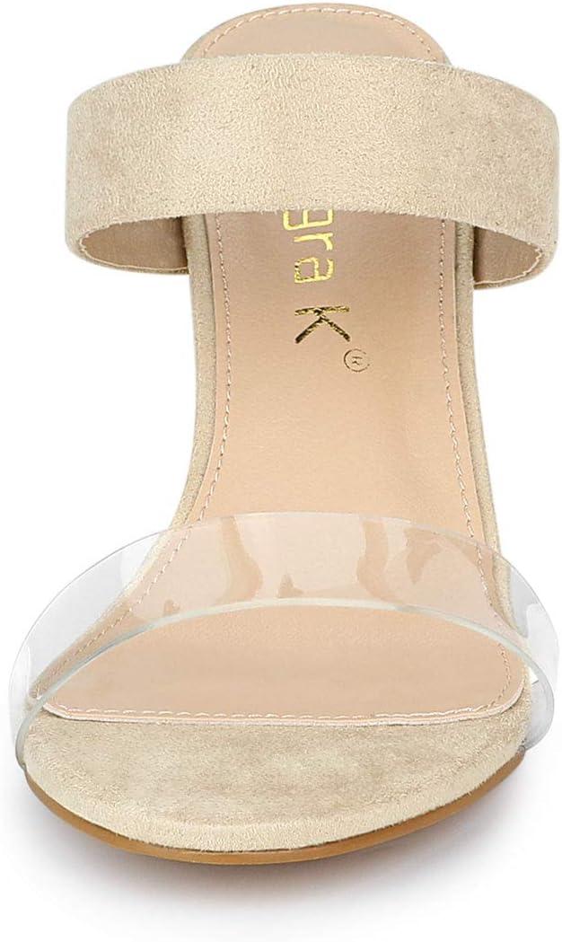 imageAllegra K Womens Dual Clear Strap Block Heels Slides SandalsBeige