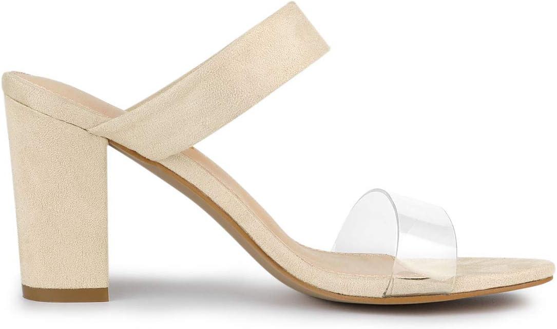 imageAllegra K Womens Dual Clear Strap Block Heels Slides SandalsBeige