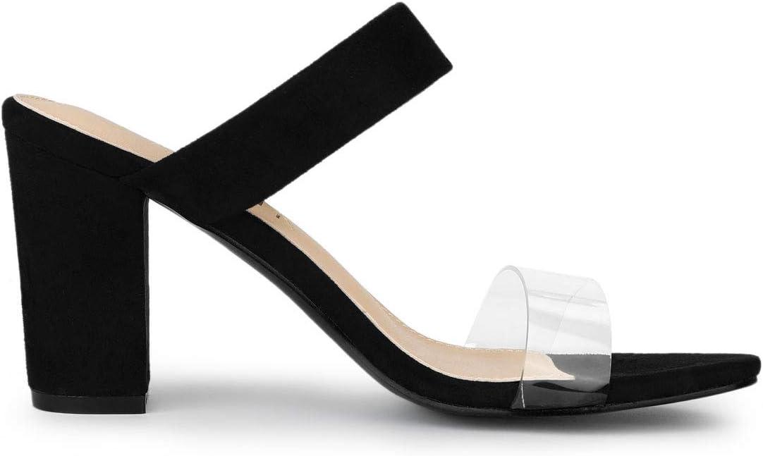 imageAllegra K Womens Dual Clear Strap Block Heels Slides SandalsBlack