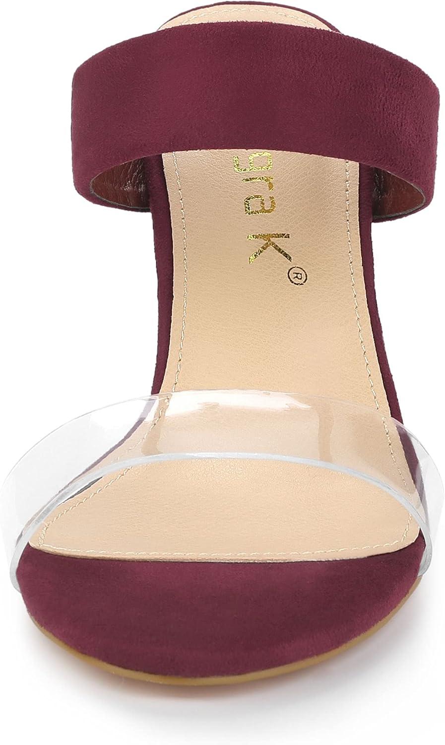 imageAllegra K Womens Dual Clear Strap Block Heels Slides SandalsBurgundy