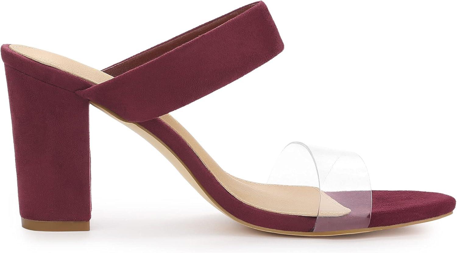 imageAllegra K Womens Dual Clear Strap Block Heels Slides SandalsBurgundy