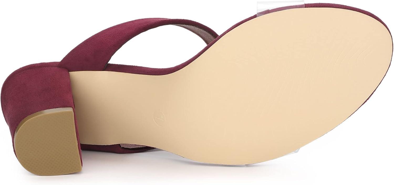 imageAllegra K Womens Dual Clear Strap Block Heels Slides SandalsBurgundy