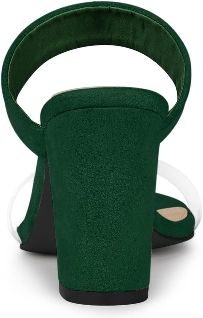 imageAllegra K Womens Dual Clear Strap Block Heels Slides SandalsGreen