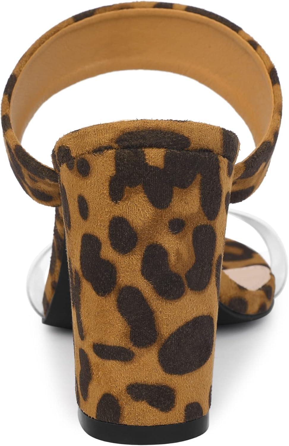 imageAllegra K Womens Dual Clear Strap Block Heels Slides SandalsLeopard