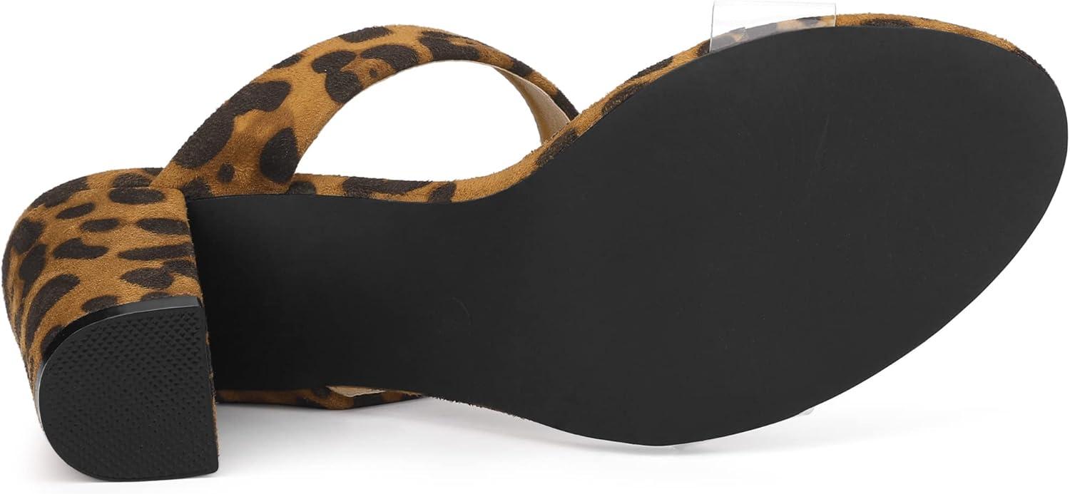 imageAllegra K Womens Dual Clear Strap Block Heels Slides SandalsLeopard