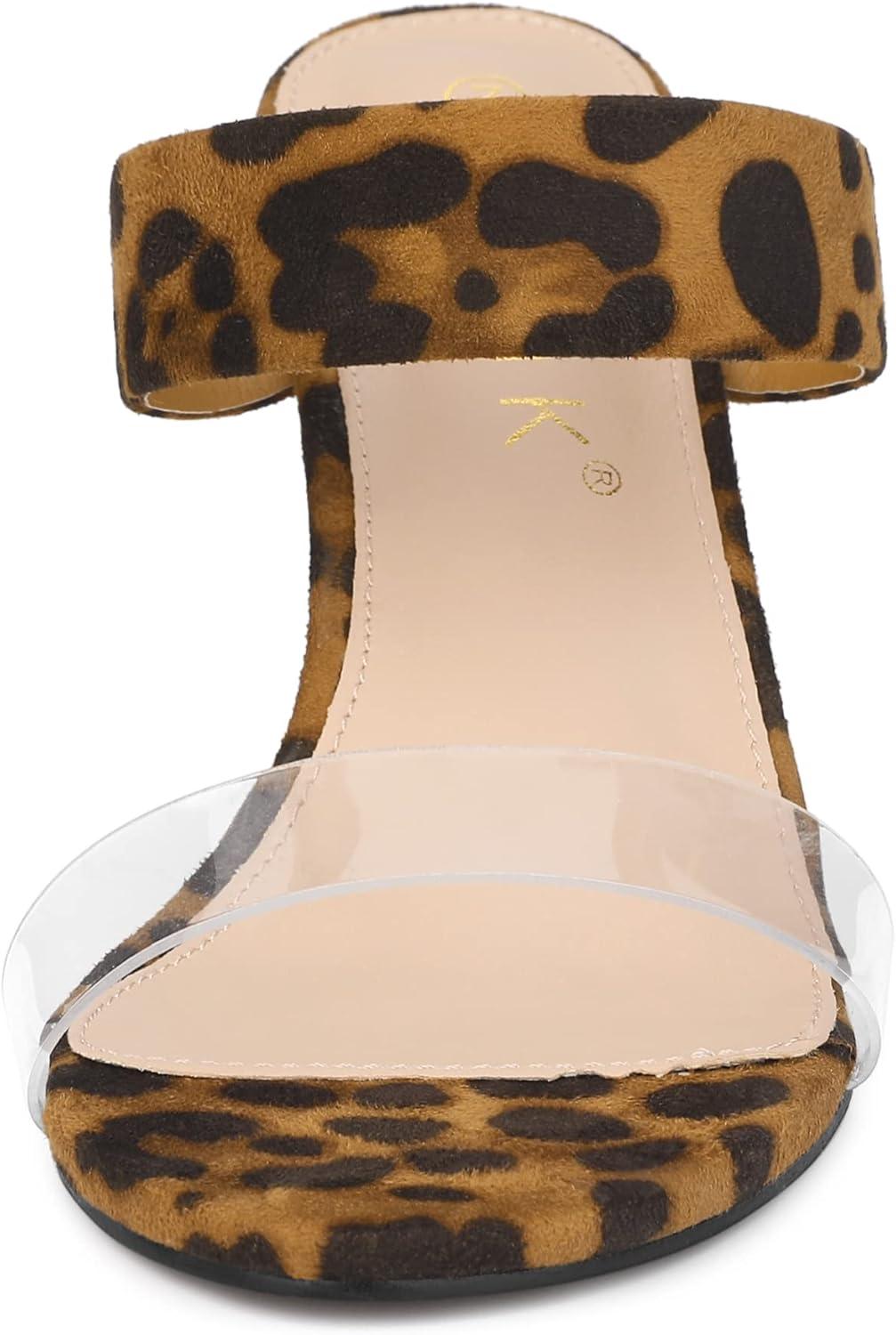 imageAllegra K Womens Dual Clear Strap Block Heels Slides SandalsLeopard