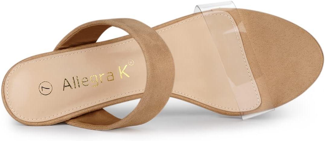 imageAllegra K Womens Dual Clear Strap Block Heels Slides SandalsNude
