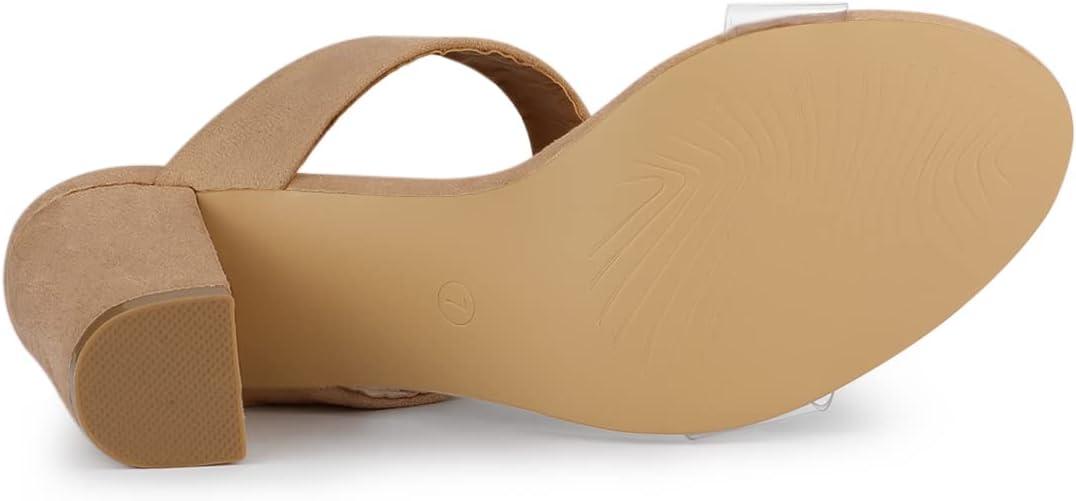 imageAllegra K Womens Dual Clear Strap Block Heels Slides SandalsNude