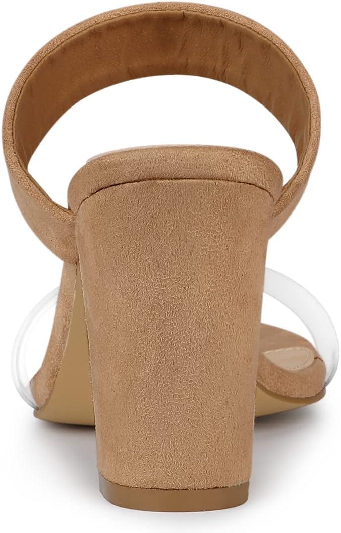 imageAllegra K Womens Dual Clear Strap Block Heels Slides SandalsNude