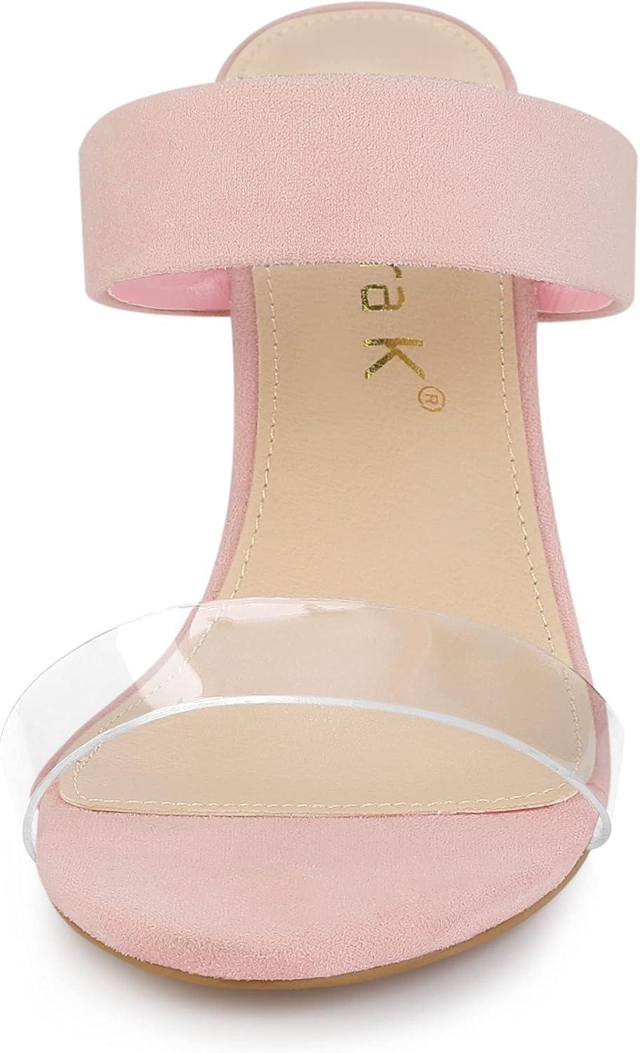 imageAllegra K Womens Dual Clear Strap Block Heels Slides SandalsPink