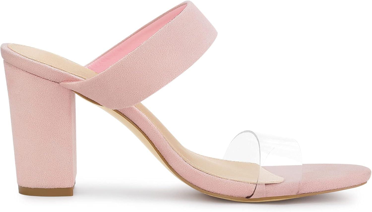 imageAllegra K Womens Dual Clear Strap Block Heels Slides SandalsPink