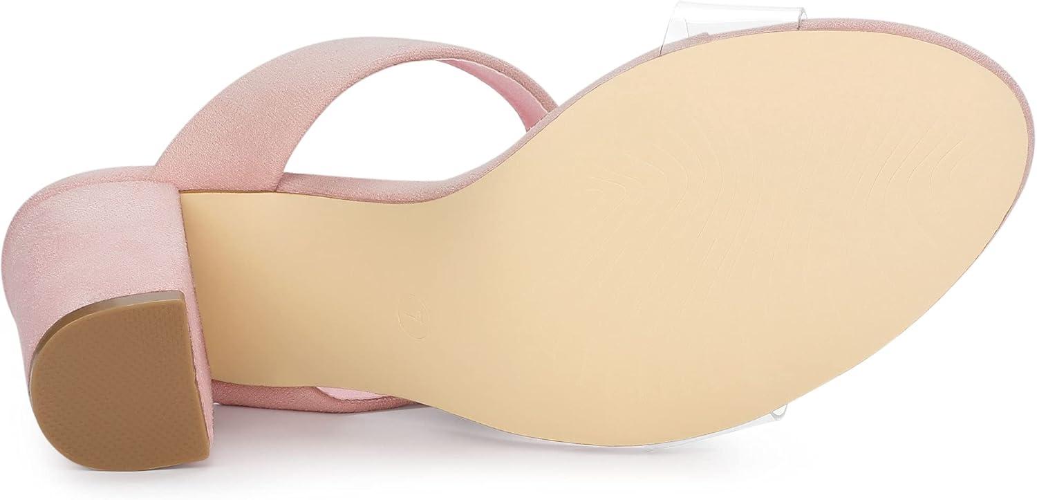 imageAllegra K Womens Dual Clear Strap Block Heels Slides SandalsPink