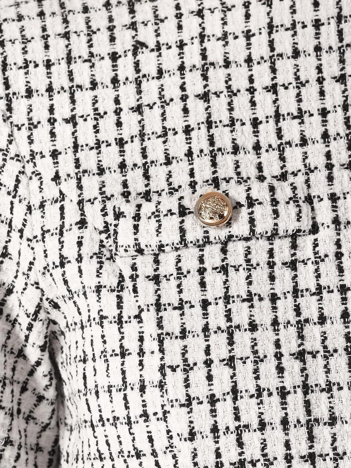 imageAllegra K Womens Elegant Short Sleeve Aline Dresses Plaid Tweed DressApricot