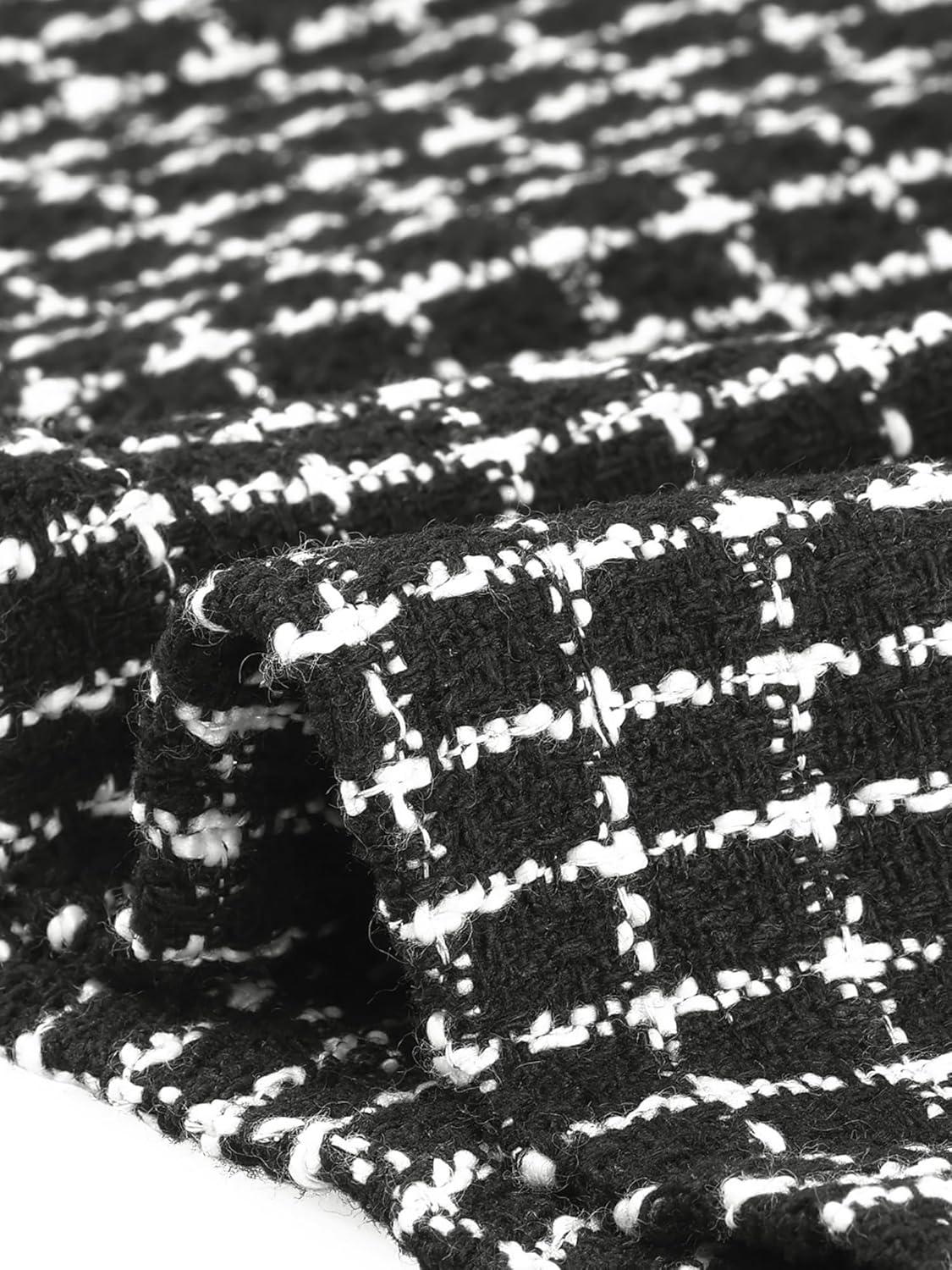 imageAllegra K Womens Elegant Short Sleeve Aline Dresses Plaid Tweed DressBlack and White