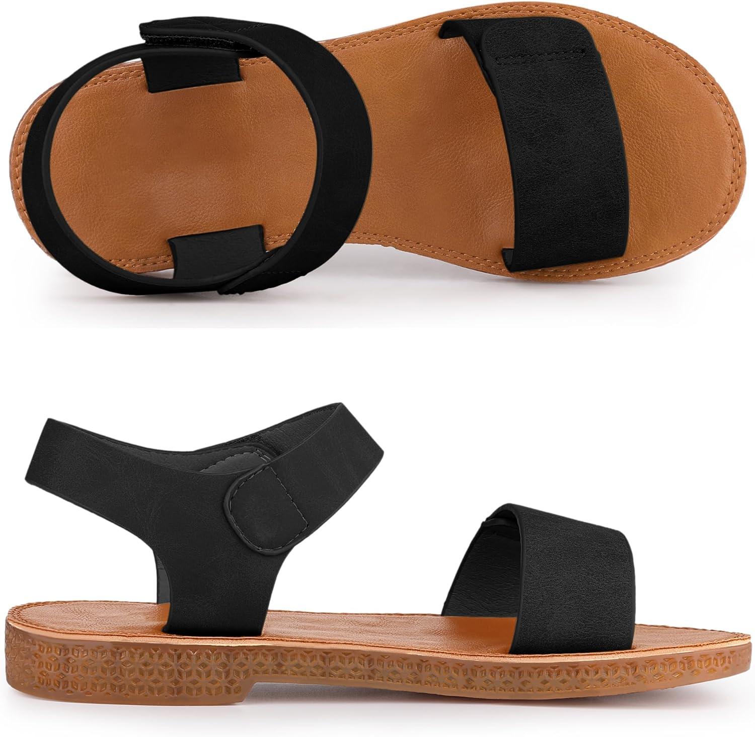 imageAllegra K Womens Fisherman Crisscross Straps Open Toe Ankle Strap Flat SandalsDeep Black