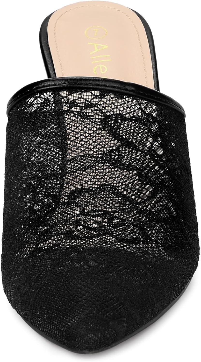 imageAllegra K Womens Lace Heels Sandals Mesh Floral Embroidered Stiletto Heels Slide MulesBlack