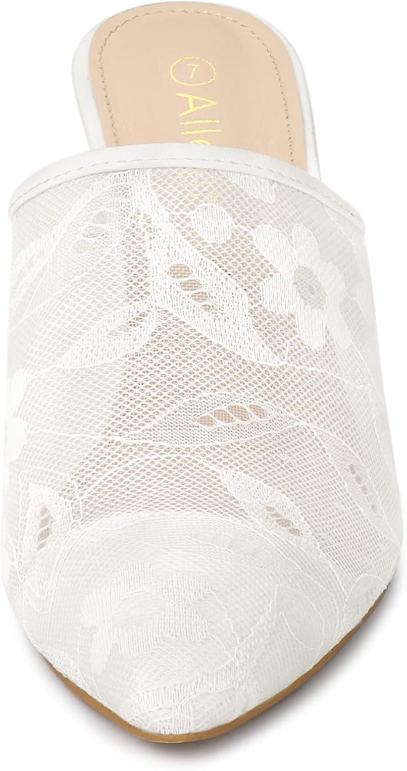 imageAllegra K Womens Lace Heels Sandals Mesh Floral Embroidered Stiletto Heels Slide MulesWhite