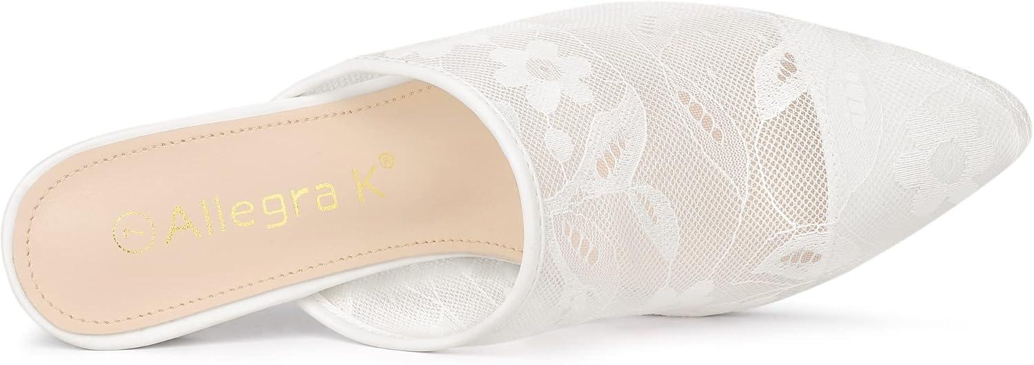 imageAllegra K Womens Lace Heels Sandals Mesh Floral Embroidered Stiletto Heels Slide MulesWhite