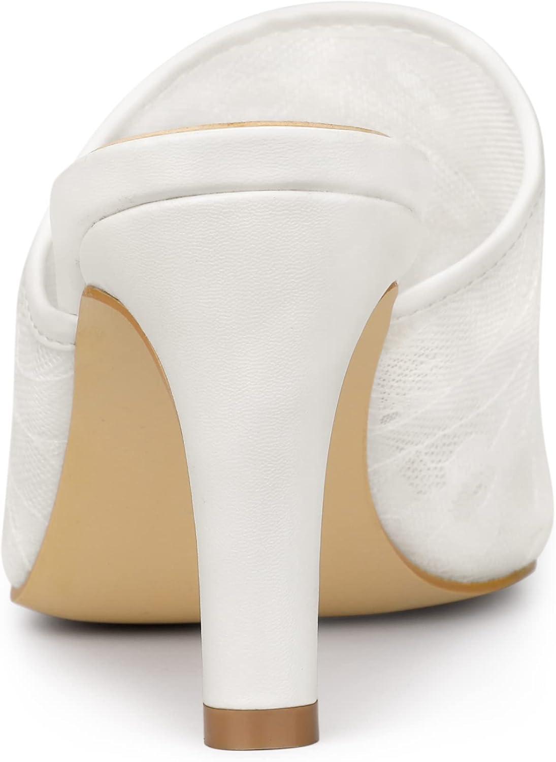 imageAllegra K Womens Lace Heels Sandals Mesh Floral Embroidered Stiletto Heels Slide MulesWhite