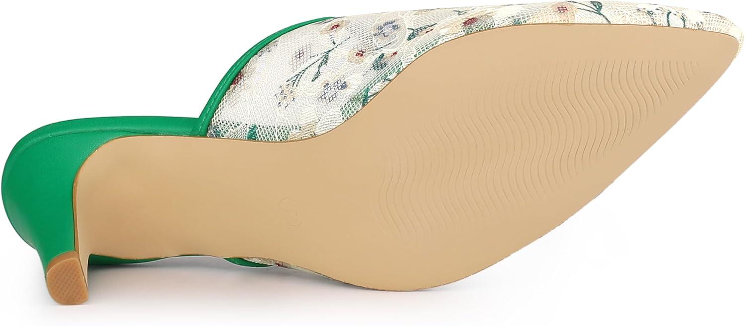imageAllegra K Womens Lace Heels Sandals Mesh Floral Embroidered Stiletto Heels Slide MulesWhite Green