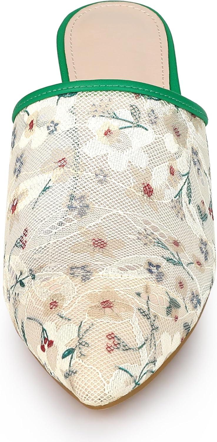 imageAllegra K Womens Lace Heels Sandals Mesh Floral Embroidered Stiletto Heels Slide MulesWhite Green