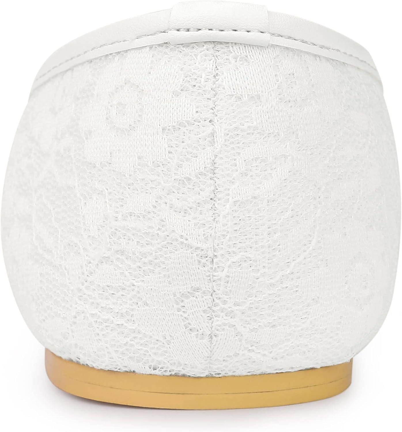 imageAllegra K Womens Lace Mesh Floral Round Toe Slip on Breathable Ballet FlatsWhite