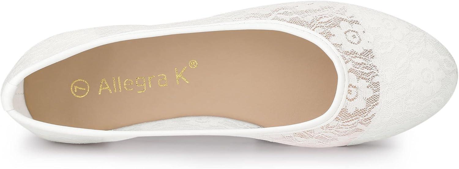 imageAllegra K Womens Lace Mesh Floral Round Toe Slip on Breathable Ballet FlatsWhite