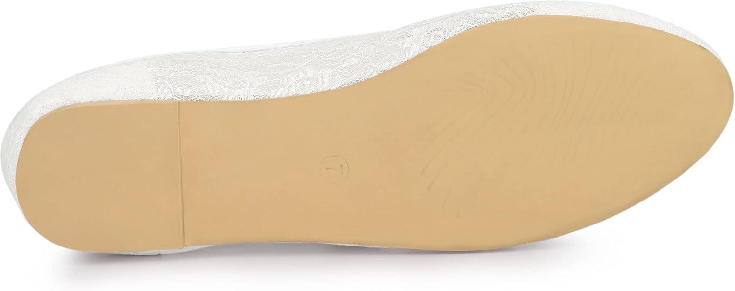 imageAllegra K Womens Lace Mesh Floral Round Toe Slip on Breathable Ballet FlatsWhite