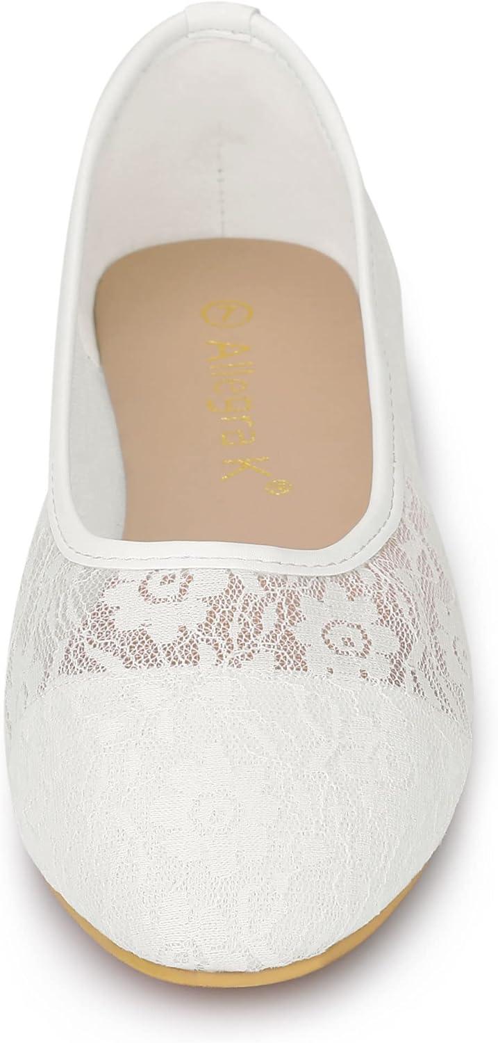 imageAllegra K Womens Lace Mesh Floral Round Toe Slip on Breathable Ballet FlatsWhite