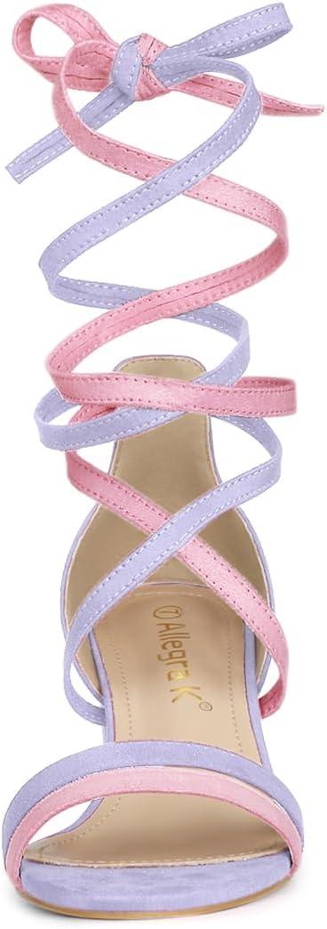 imageAllegra K Womens Open Toe Color Block Heel Lace Up Light Purple Sandals 10 M US
