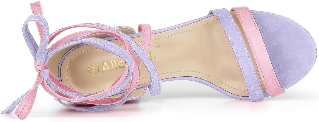 imageAllegra K Womens Open Toe Color Block Heel Lace Up Light Purple Sandals 10 M US