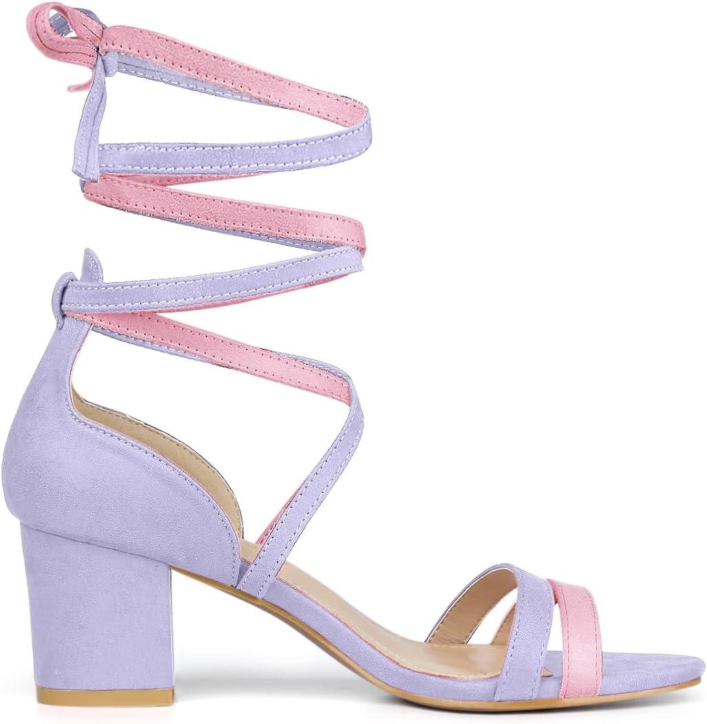 imageAllegra K Womens Open Toe Color Block Heel Lace Up Light Purple Sandals 10 M US