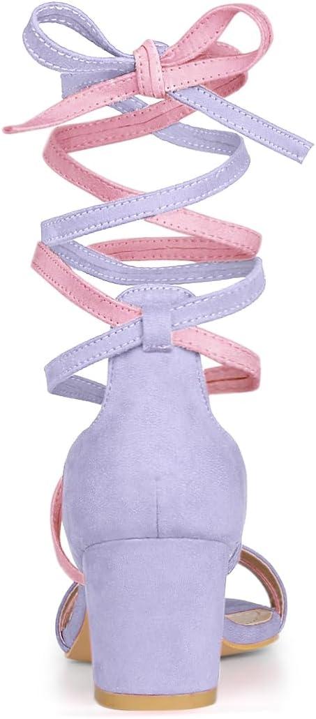 imageAllegra K Womens Open Toe Color Block Heel Lace Up Light Purple Sandals 10 M US