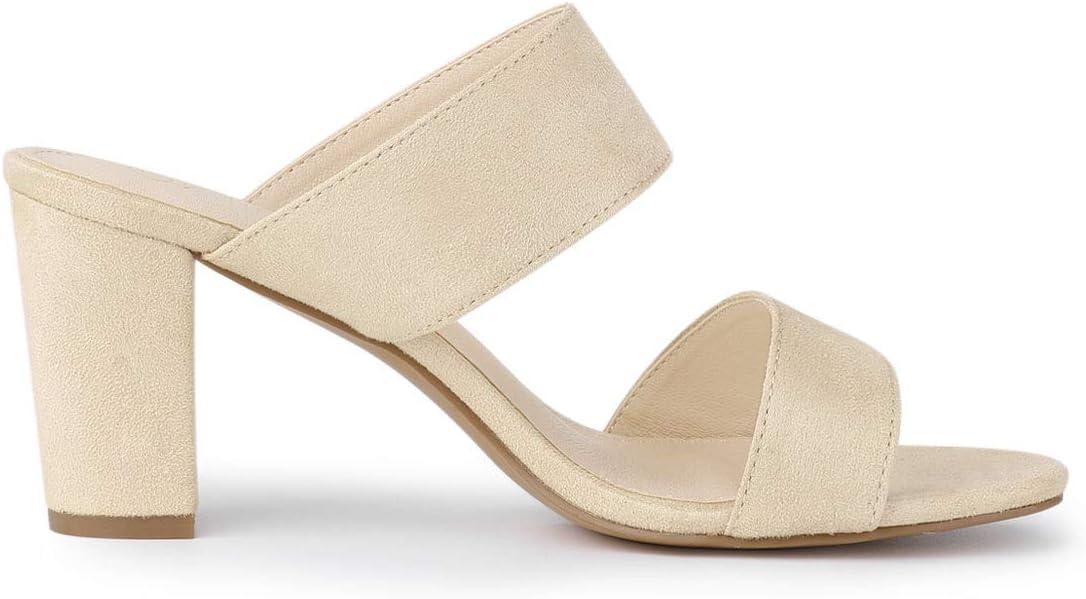 imageAllegra K Womens Opened Toe Block Heeled Slide SandalsBeige