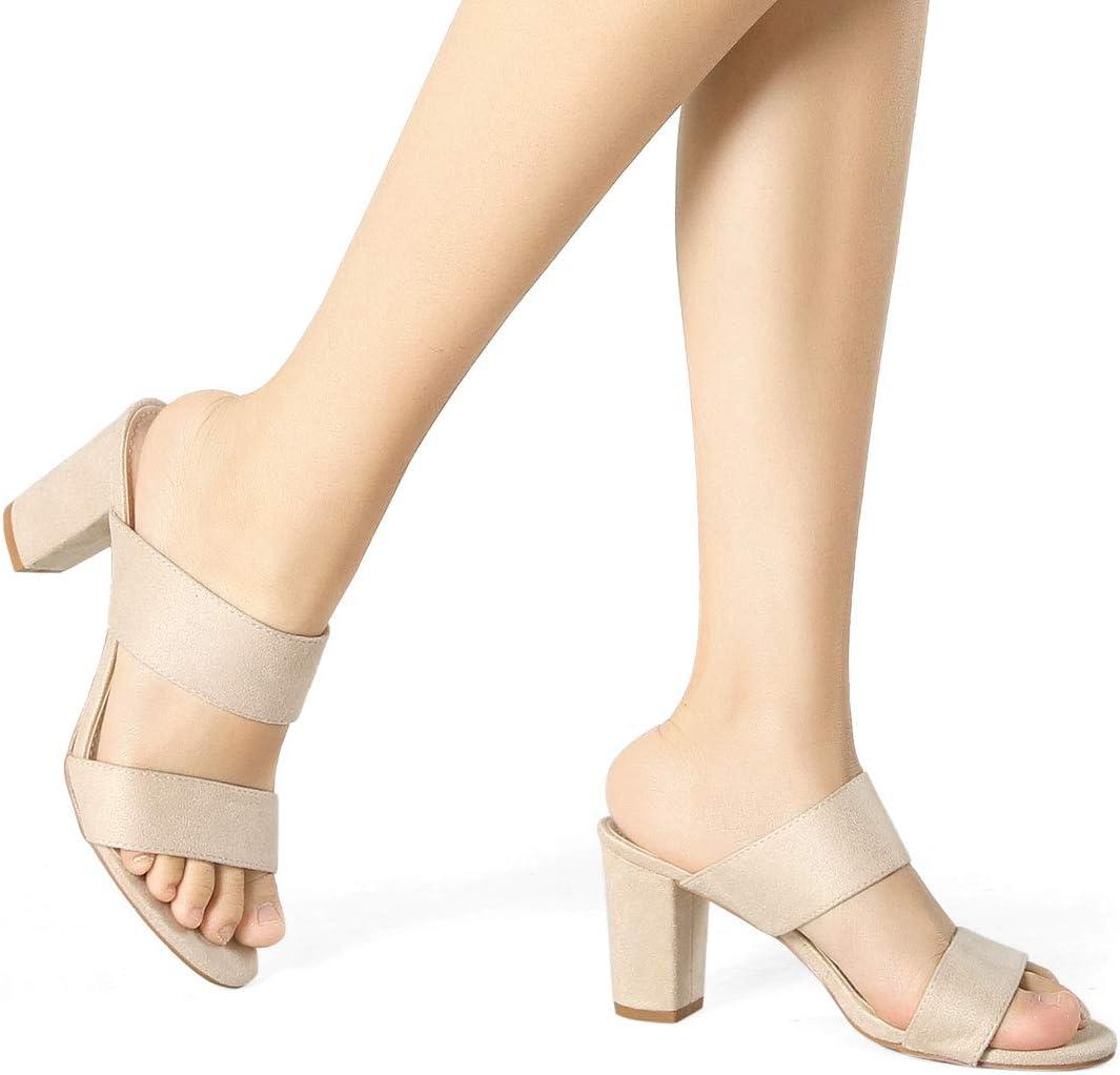 imageAllegra K Womens Opened Toe Block Heeled Slide SandalsBeige