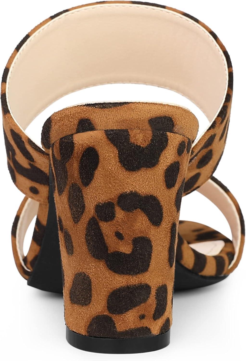 imageAllegra K Womens Opened Toe Block Heeled Slide SandalsLeopard