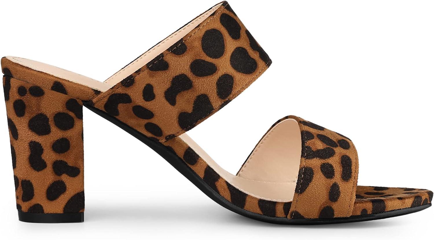 imageAllegra K Womens Opened Toe Block Heeled Slide SandalsLeopard