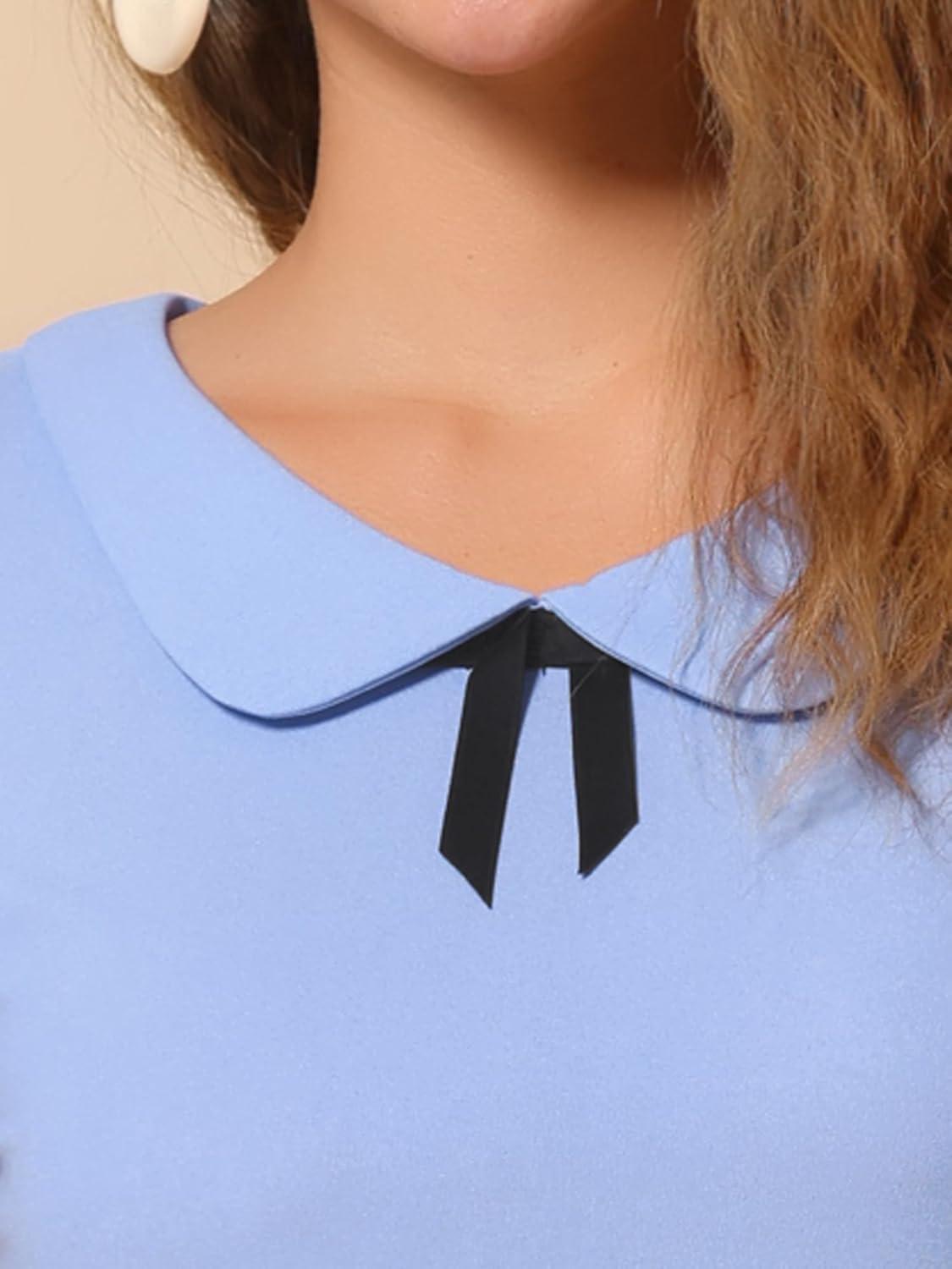 imageAllegra K Womens Peter Pan Collar Shirt Vintage 1950s Solid Short Sleeve BlouseLight Blue