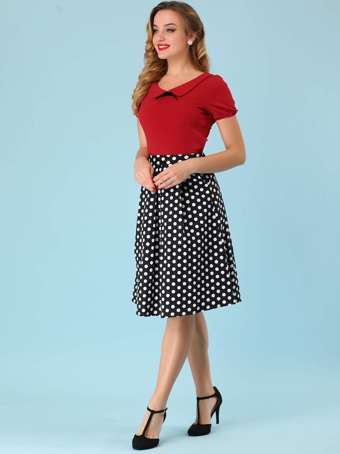 imageAllegra K Womens Peter Pan Collar Shirt Vintage 1950s Solid Short Sleeve BlouseRed