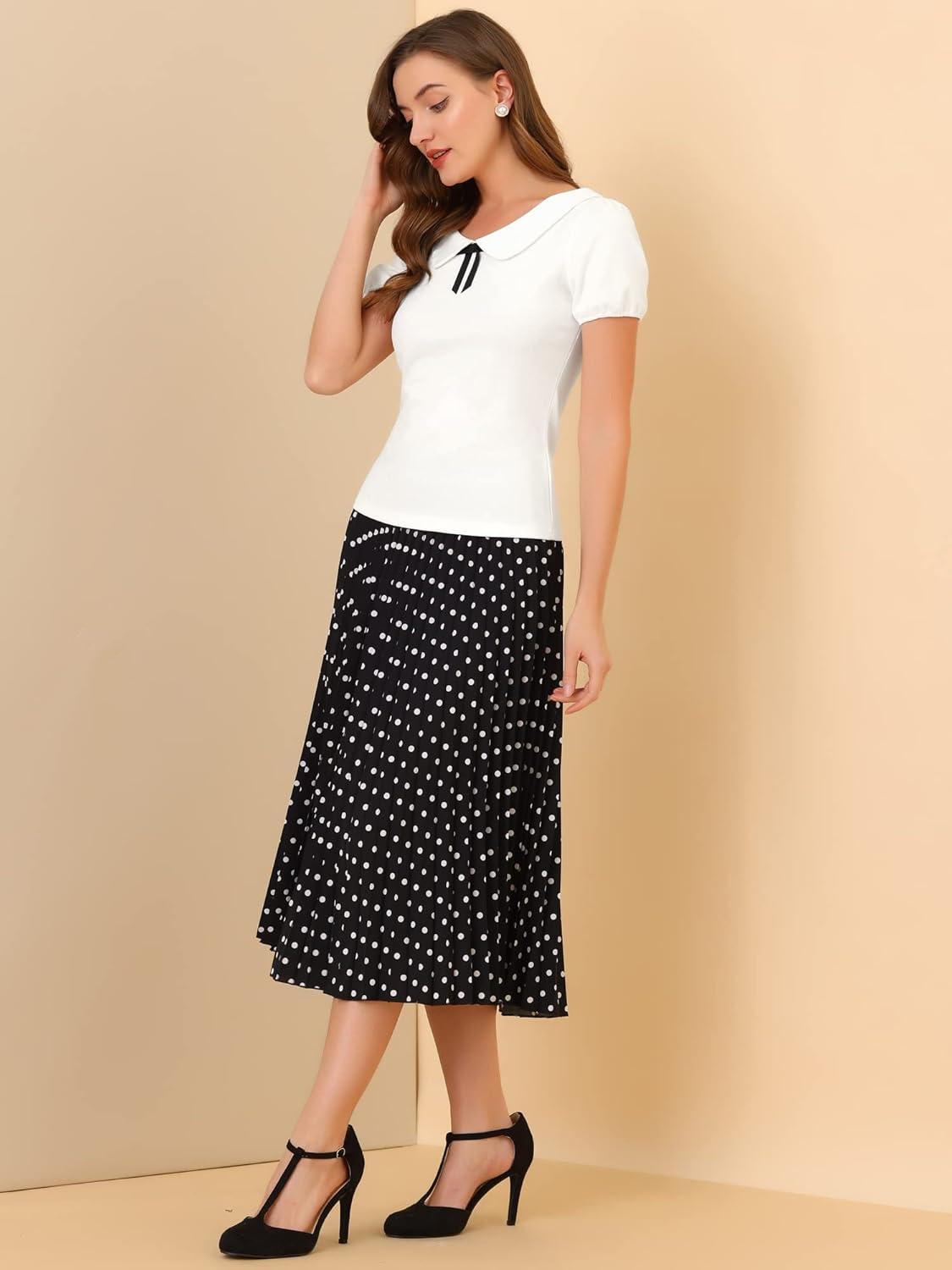 imageAllegra K Womens Peter Pan Collar Shirt Vintage 1950s Solid Short Sleeve BlouseWhite