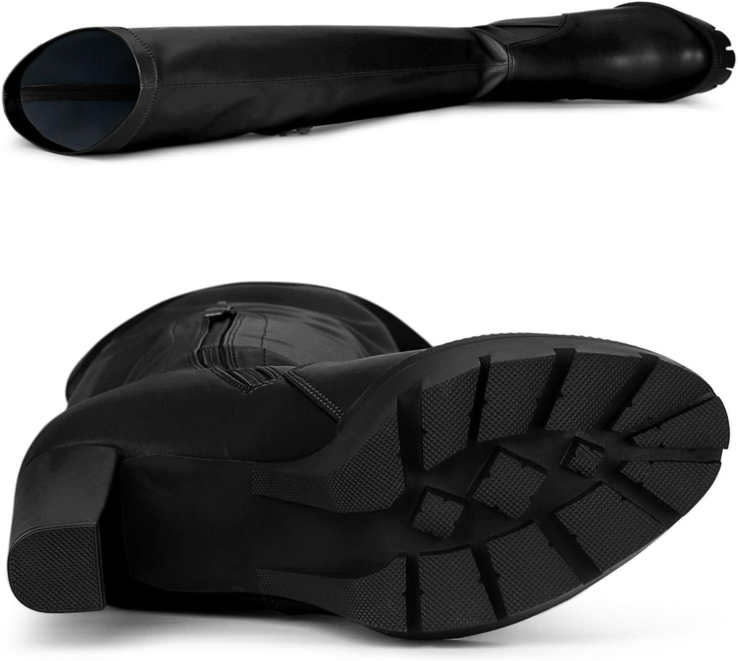 imageAllegra K Womens Platform Boots Chunky Heel Over Knee High BootsBlack